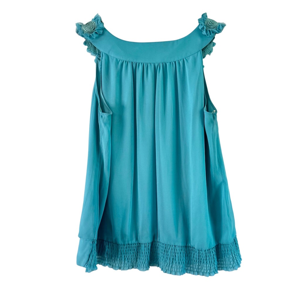 Dressbarn Blouse‎ Sleeveless Ruffle Neck Top Turquoise Blue Women's 1X